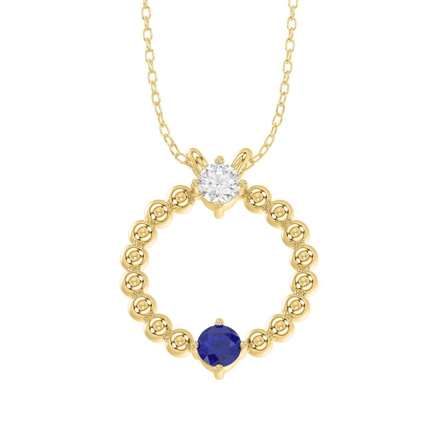 LADIES PENDANT WITH CHAIN 0.15CT ROUND/BLUE SAPPHIRE DIAMOND 14K YELLOW GOLD (CENTER STONE ROUND BLUE SAPPHIRE-0.10CT) 1 LADIES PENDANT WITH CHAIN 0.15CT ROUND/BLUE SAPPHIRE DIAMOND 14K YELLOW GOLD (CENTER STONE ROUND BLUE SAPPHIRE-0.10CT) - Image 1