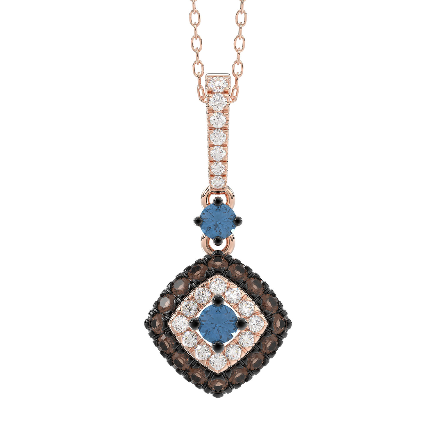LADIES PENDANT WITH CHAIN 0.55CT ROUND/BLUE/DARK BROWN 14K ROSE GOLD (SI QUALITY) 1 LADIES PENDANT WITH CHAIN 0.55CT ROUND/BLUE/DARK BROWN 14K ROSE GOLD (SI QUALITY) - Image 1