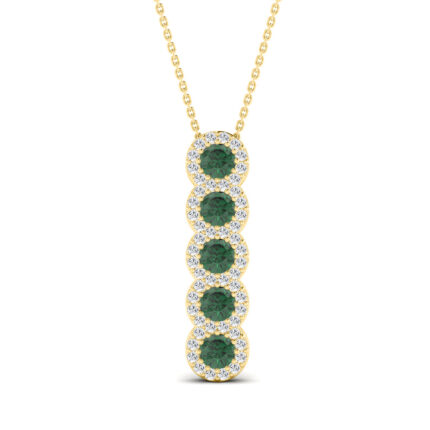 LADIES PENDANT WITH CHAIN 1.80CT ROUND/GREEN EMERALD ROUND DIAMOND 14K YELLOW GOLD