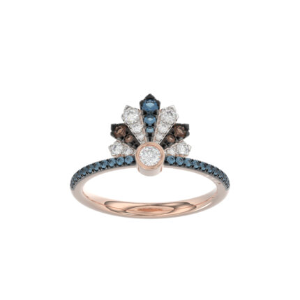 LADIES RING 0.50CT ROUND/ROUND BLUE/DARK BROWN DIAMOND 14K ROSE GOLD