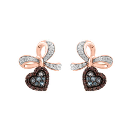 Elegant 0.50Ct Blue & Dark Brown Round Diamond Heart Shape Fashion Earring  For Women In Rose Gold