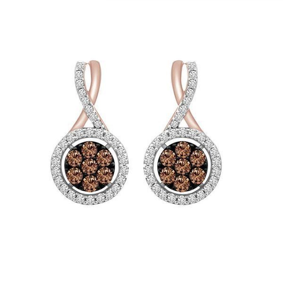LADIES EARRINGS 0.75CT ROUND DARK BROWN DIAMOND 10K ROSE GOLD 1 LADIES EARRINGS 0.75CT ROUND DARK BROWN DIAMOND 10K ROSE GOLD - Image 1