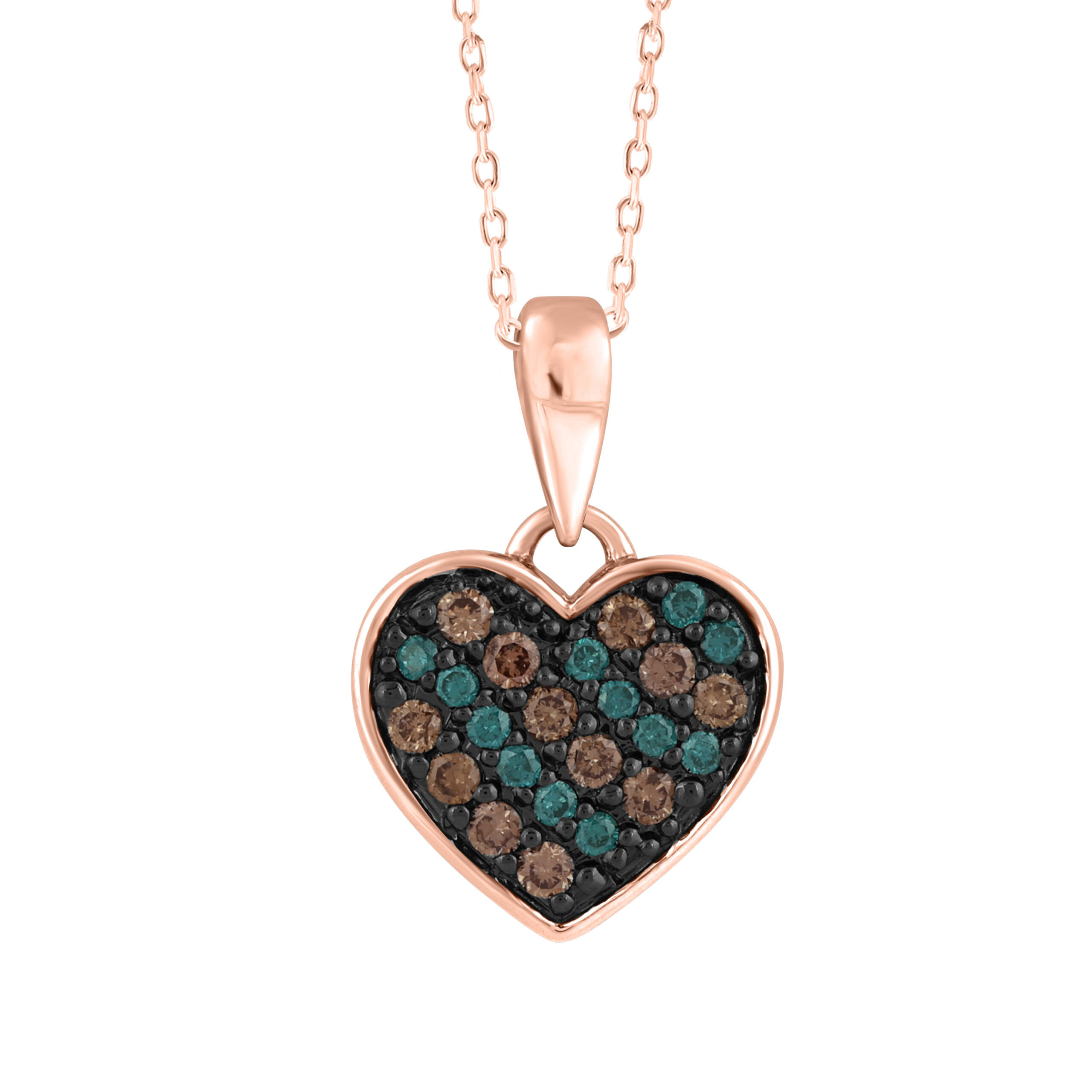 LADIES HEART PENDANT WITH CHAIN 0.25CT DARK BROWN/BLUE/ROUND DIAMOND 14K ROSE GOLD 1 LADIES HEART PENDANT WITH CHAIN 0.25CT DARK BROWN/BLUE/ROUND DIAMOND 14K ROSE GOLD - Image 1