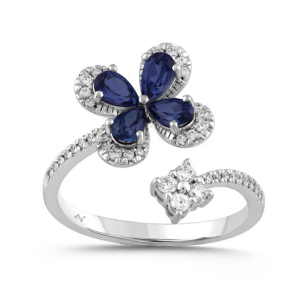 LADIES RING 1.16CT PEAR SAPPHIRE/ROUND DIAMOND 14K WHITE GOLD (CENTER STONE 0.88CT PEAR SAPPHIRE DIAMOND)