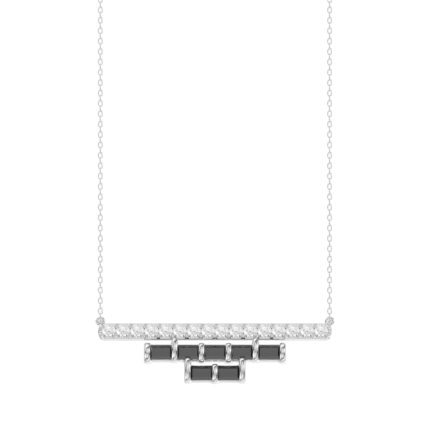 LADIES NECKLACE 0.50CT ROUND/BLACK/BAGUETTE DIAMOND 14K WHITE GOLD