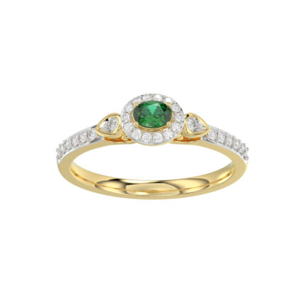 LADIES RING 0.33CT ROUND/GREEN EMERALD OVAL DIAMOND 14K YELLOW GOLD (CENTER STONE 0.15CT GREEN EMERALD OVAL DIAMOND)