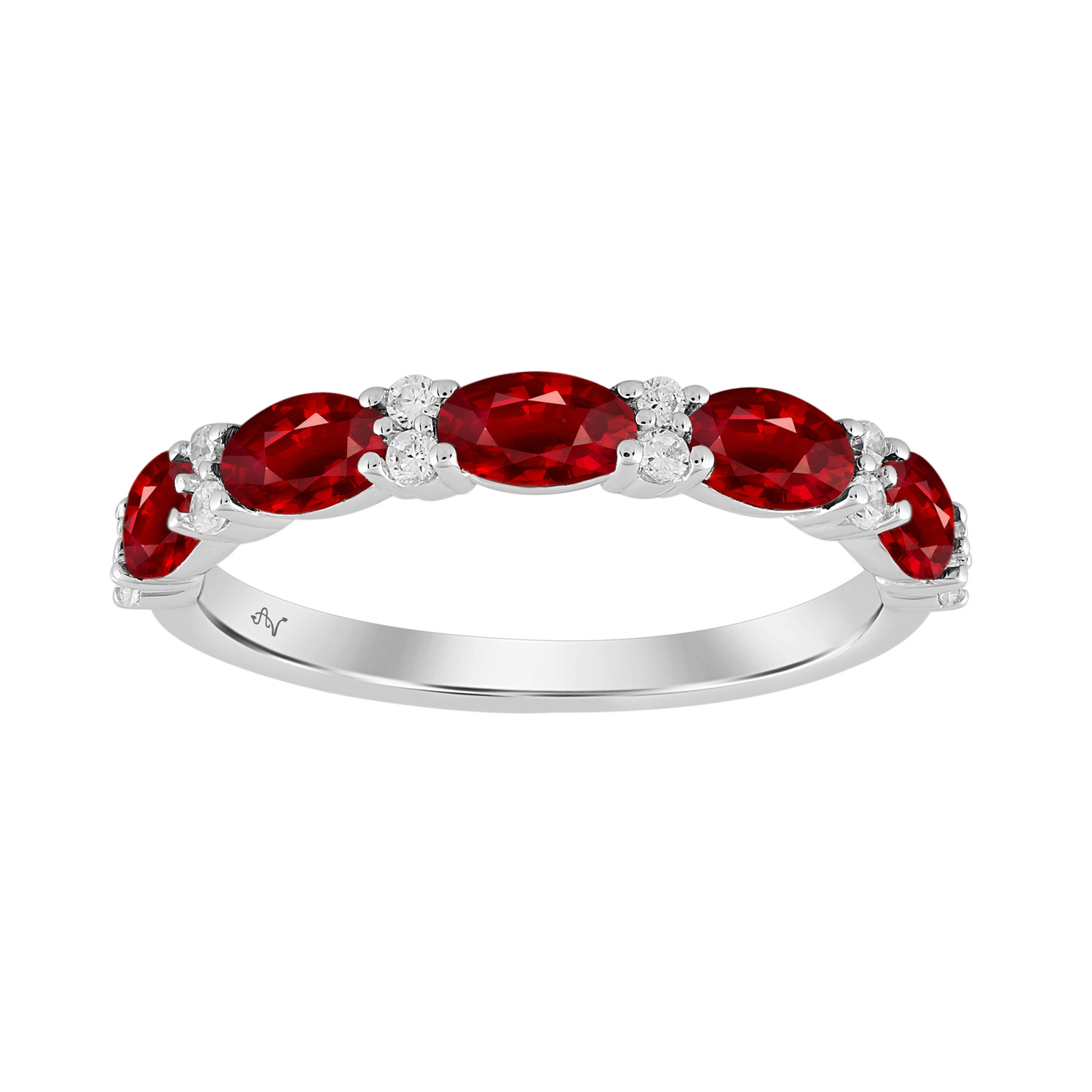 LADIES BAND 1.25CT RUBY OVAL/ROUND DIAMOND 14K WHITE GOLD (CENTER STONE 1.10CT OVAL DIAMOND) 1 LADIES BAND 1.25CT RUBY OVAL/ROUND DIAMOND 14K WHITE GOLD (CENTER STONE 1.10CT OVAL DIAMOND) - Image 1