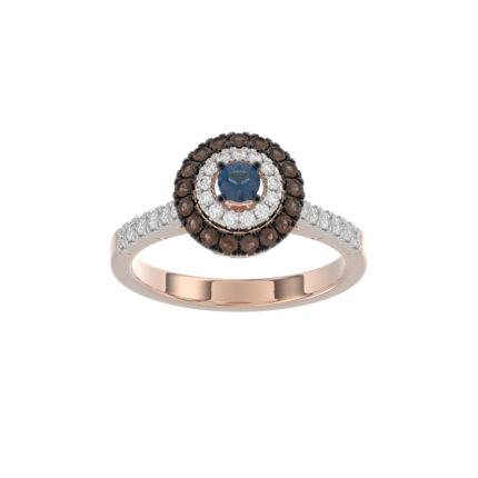 LADIES RING 0.55CT ROUND/ROUND BLUE/DARK BROWN DIAMOND 14K ROSE GOLD