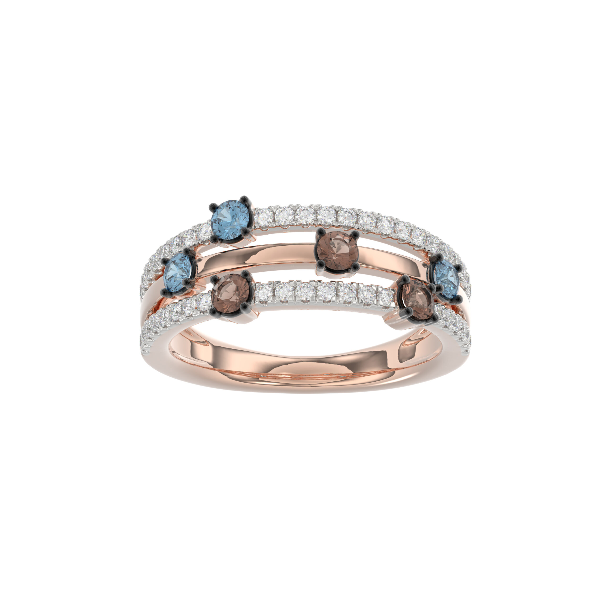 LADIES BAND 0.75CT ROUND/ROUND BLUE/DARK BROWN DIAMOND 14K ROSE GOLD 1 LADIES BAND 0.75CT ROUND/ROUND BLUE/DARK BROWN DIAMOND 14K ROSE GOLD - Image 1