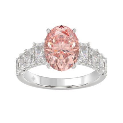 ETERNAL BLUSH COLLECTION 14K WHITE GOLD 4 3/4CT ROUND/RADIANT DIAMOND PINK OVAL  DIAMOND LADIES RING (CENTER STONE PINK OVAL DIAMOND 3.00CT)