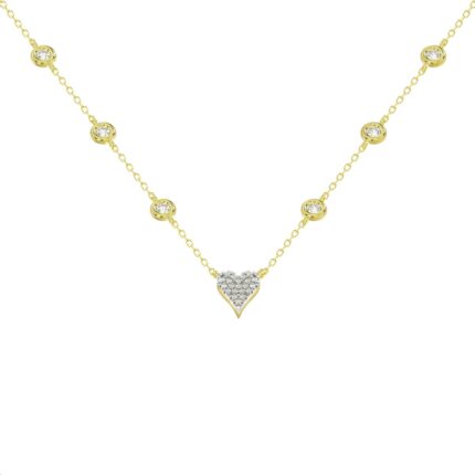 Elegant 10K Yellow Gold 0.20CT Round Diamond Heart Necklace For Women