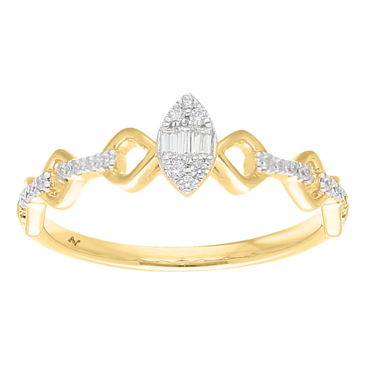 10K Yellow Gold 0.15CT Diamond Halo Ring Round & Baguette Promise Ring For Women 1 10K Yellow Gold 0.15CT Diamond Halo Ring Round & Baguette Promise Ring For Women - Image 1