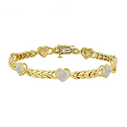 Sterling Silver Yellow 0.20CT Round Diamond Heart Bracelet Women’S Fashion Fine Jewelry Bracelet