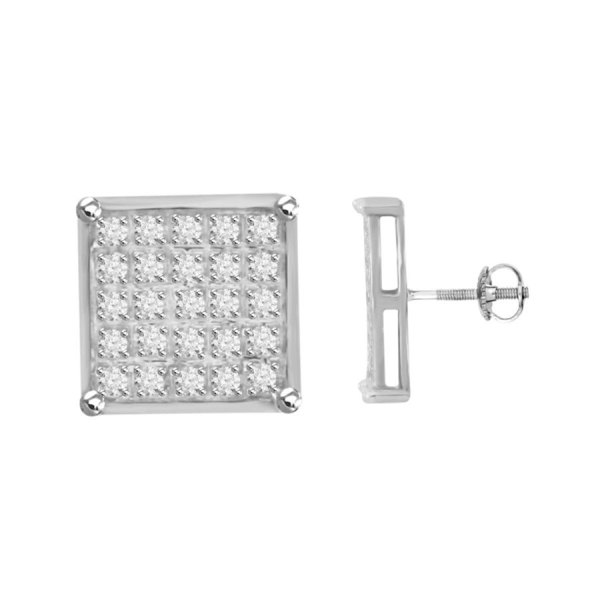 Sterling Silver White 0.15CT Round Diamond Yuva Square Cluster Earrings Women’S Fine Jewelry 1 Sterling Silver White 0.15CT Round Diamond Yuva Square Cluster Earrings Women’S Fine Jewelry - Image 1