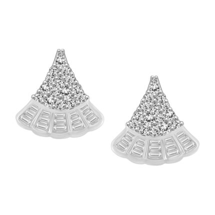 LADIES EARRINGS 0.50CT ROUND/BAGUETTE DIAMOND 10K WHITE GOLD