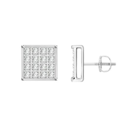 Sterling Silver White 0.10CT Round Diamond Yuva Square Cluster Stud Earrings Women’S Fine Jewelry