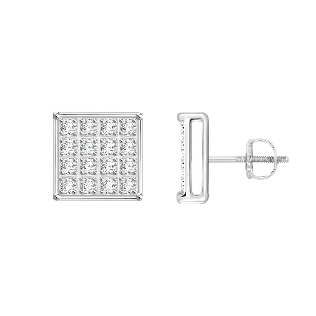 Sterling Silver White 0.10CT Round Diamond Yuva Square Cluster Stud Earrings Women’S Fine Jewelry 1 Sterling Silver White 0.10CT Round Diamond Yuva Square Cluster Stud Earrings Women’S Fine Jewelry - Image 1