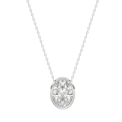 LADIES SOLITAIRE PENDANT 1CT OVAL DIAMOND 14K WHITE GOLD WITH CHAIN