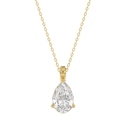 LADIES SOLITAIRE PENDANT WITH CHAIN 2CT PEAR DIAMOND 14K YELLOW GOLD