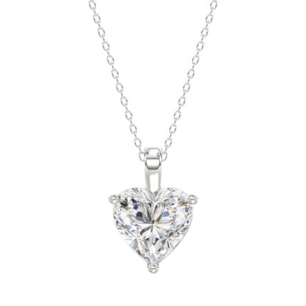 LADIES SOLITAIRE PENDANT WITH CHAIN 3CT HEART DIAMOND 14K WHITE GOLD