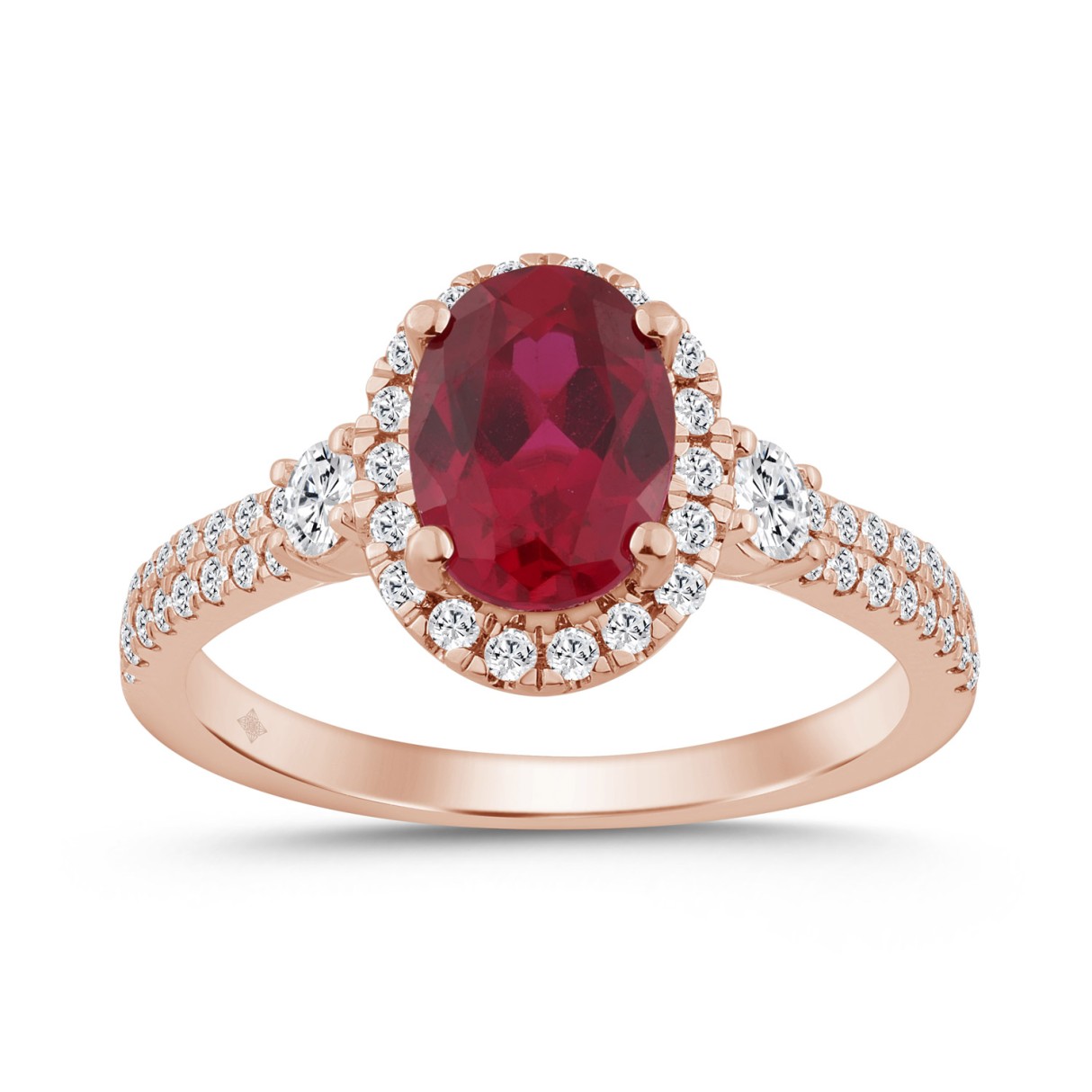 14K ROSE GOLD 1 5/8CT ROUND/RUBY OVAL DIAMOND LADIES RING (CENTER STONE OVAL RUBY DIAMOND 1CT) 1 14K ROSE GOLD 1 5/8CT ROUND/RUBY OVAL DIAMOND LADIES RING (CENTER STONE OVAL RUBY DIAMOND 1CT) - Image 1