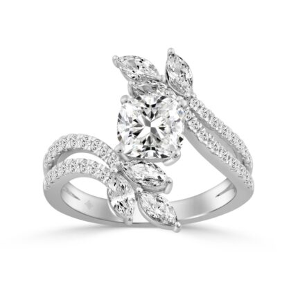 14K WHITE GOLD 1 1/2CT ROUND/MARQUISE/CUSHION DIAMOND LADIES RING (CENTER STONE CUSHION DIAMOND 1/2CT)