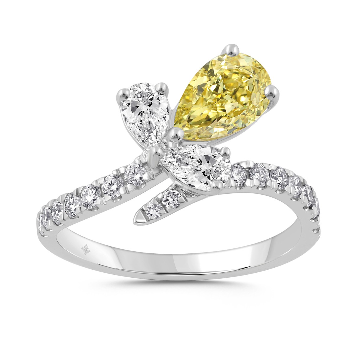 14K WHITE GOLD 1 3/4CT ROUND/PEAR DIAMOND LADIES RING (CENTER STONE YELLOW PEAR DIAMOND 1CT) 1 14K WHITE GOLD 1 3/4CT ROUND/PEAR DIAMOND LADIES RING (CENTER STONE YELLOW PEAR DIAMOND 1CT) - Image 1