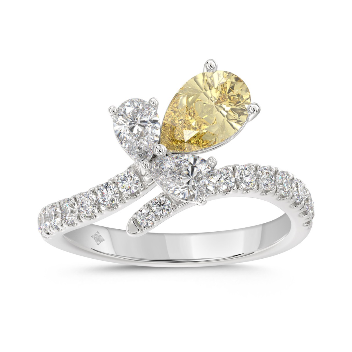 14K WHITE GOLD 1 3/4CT ROUND/PEAR/YELLOW PEAR DIAMOND LADIES RING (CENTER STONE PEAR DIAMOND 1CT) 1 14K WHITE GOLD 1 3/4CT ROUND/PEAR/YELLOW PEAR DIAMOND LADIES RING (CENTER STONE PEAR DIAMOND 1CT) - Image 1