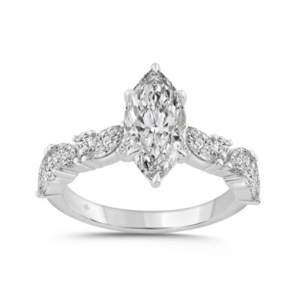 14K WHITE GOLD 2 3/4CT ROUND/MARQUISE DIAMOND LADIES RING (CENTER STONE MARQUISE DIAMOND 2CT)