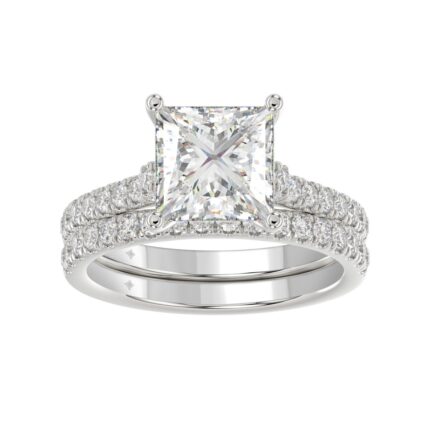 14K WHITE GOLD 3 1/2CT ROUND/PRINCESS DIAMOND LADIES BRIDAL SET (CENTER STONE PRINCESS DIAMOND 3.00CT)