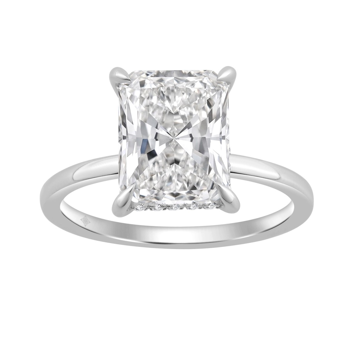 14K WHITE GOLD 3 1/8CT ROUND/RADIANT DIAMOND LADIES RING (CENTER STONE RADIANT DIAMOND 3.00CT) 1 14K WHITE GOLD 3 1/8CT ROUND/RADIANT DIAMOND LADIES RING (CENTER STONE RADIANT DIAMOND 3.00CT) - Image 1