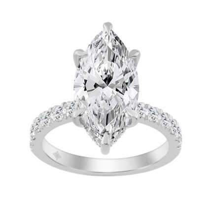 14K WHITE GOLD 4 3/4CT MARQUISE/ROUND DIAMOND LADIES RING (CENTER STONE MARQUISE DIAMOND 4CT)