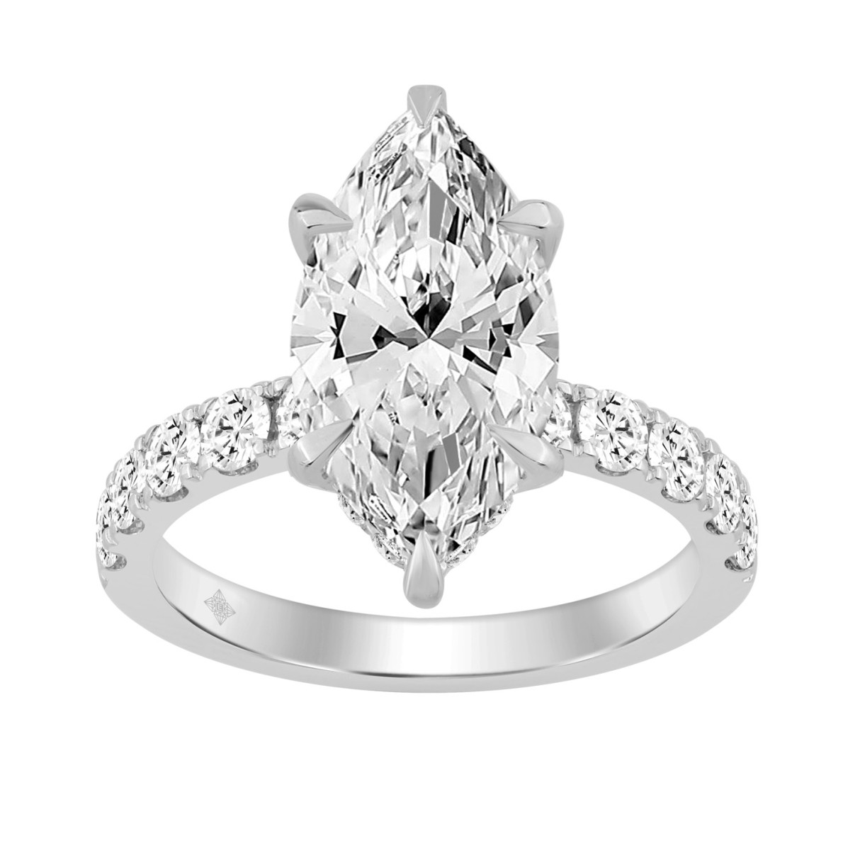 14K WHITE GOLD 6.00CT MARQUISE/ROUND DIAMOND LADIES RING (CENTER STONE MARQUISE DIAMOND 5CT) 1 14K WHITE GOLD 6.00CT MARQUISE/ROUND DIAMOND LADIES RING (CENTER STONE MARQUISE DIAMOND 5CT) - Image 1