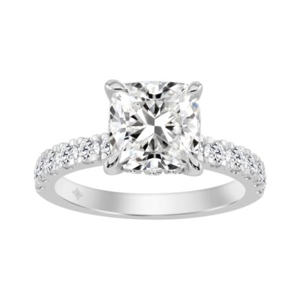 14K WHITE GOLD 6.00CT ROUND/CUSHION DIAMOND LADIES RING (CENTER STONE CUSHION DIAMOND 5CT)