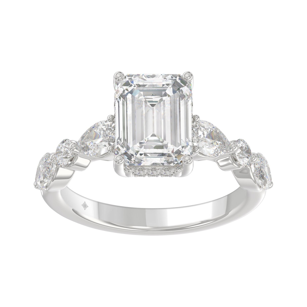 14K White Gold Emerald Cut Diamond Classic Bridal Ring for Ladies 4.00CT with Pear Round & Marquise Diamond 3.00CT Emerald Center stone (Color F-G 1 14K White Gold Emerald Cut Diamond Classic Bridal Ring for Ladies 4.00CT with Pear Round & Marquise Diamond 3.00CT Emerald Center stone (Color F-G - Image 1