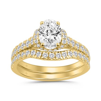 14K YELLOW GOLD 1 1/2CT ROUND/OVAL DIAMOND LADIES BRIDAL SET