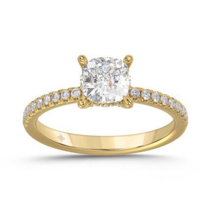 14K YELLOW GOLD 1 3/4CT ROUND/CUSHION DIAMOND LADIES RING (CENTER STONE CUSHION DIAMOND 1 1/2CT)