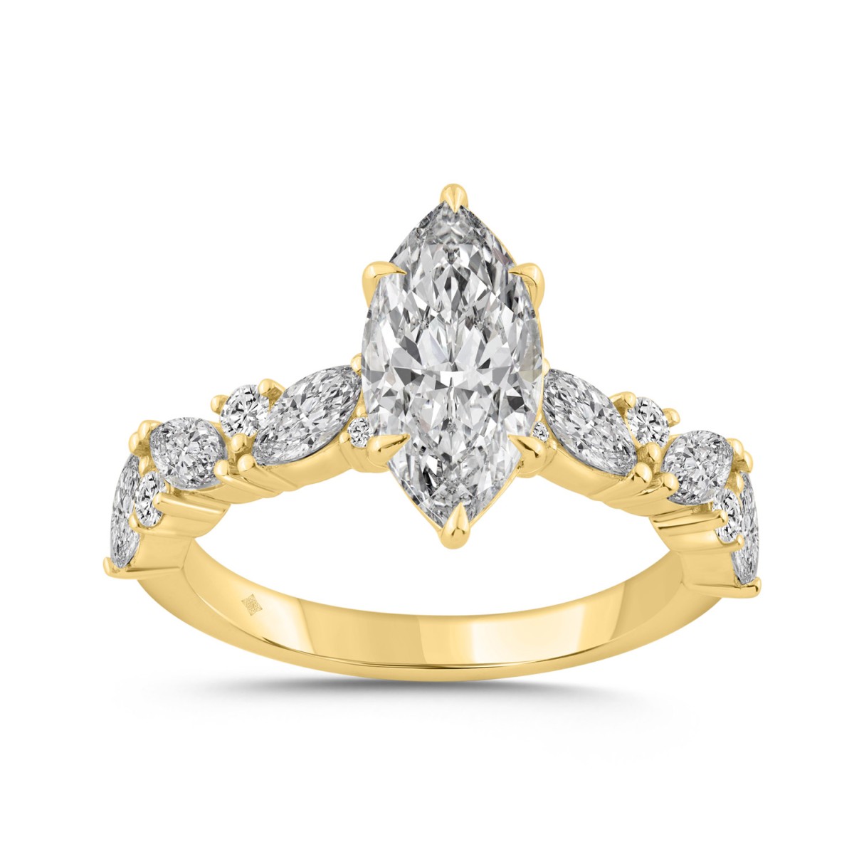 14K YELLOW GOLD 2 3/4CT ROUND/MARQUISE DIAMOND LADIES RING (CENTER STONE MARQUISE DIAMOND 2CT) 1 14K YELLOW GOLD 2 3/4CT ROUND/MARQUISE DIAMOND LADIES RING (CENTER STONE MARQUISE DIAMOND 2CT) - Image 1