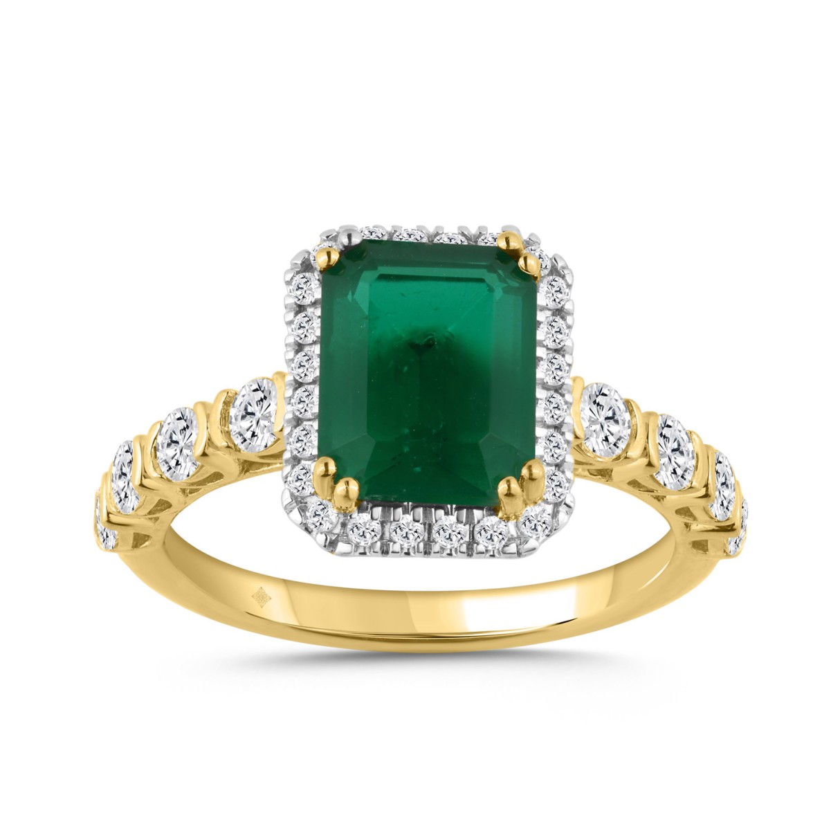 14K YELLOW GOLD 3 1/4CT ROUND/EMERALD DIAMOND LADIES RING (CENTER STONE GREEN EMERALD DIAMOND 2 1/2CT) 1 14K YELLOW GOLD 3 1/4CT ROUND/EMERALD DIAMOND LADIES RING (CENTER STONE GREEN EMERALD DIAMOND 2 1/2CT) - Image 1