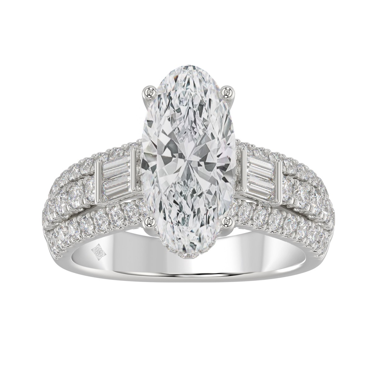 Classic 14K White Gold Ladies Diamond Ring 4.00CT Round Oval & Baguette Diamonds with 3.00CT Oval Center stone (Color F-G -Clarity VS1/VS2) 1 Classic 14K White Gold Ladies Diamond Ring 4.00CT Round Oval & Baguette Diamonds with 3.00CT Oval Center stone (Color F-G -Clarity VS1/VS2) - Image 1