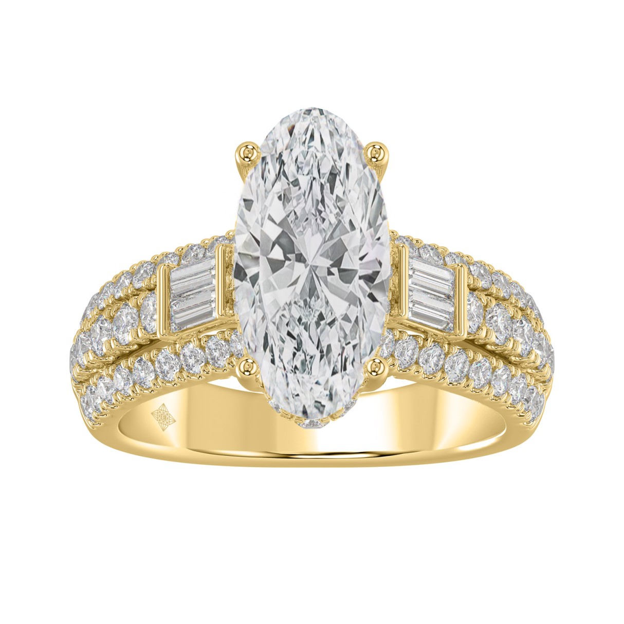 Classic 14K Yellow Gold Ladies Diamond Ring 4.00CT Round Oval & Baguette Diamonds with 3.00CT Oval Center stone (Color F-G -Clarity VS1/VS2) 1 Classic 14K Yellow Gold Ladies Diamond Ring 4.00CT Round Oval & Baguette Diamonds with 3.00CT Oval Center stone (Color F-G -Clarity VS1/VS2) - Image 1