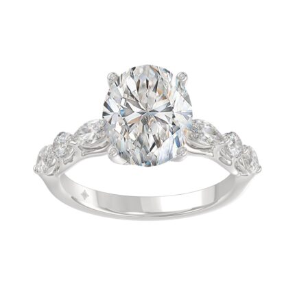 Elegant 14K White Gold  Bridal Fancy Ring for Ladies 3 3/4CT Round & Marquise& Oval Cut Diamonds 3.00CT Center stone (Color F-G -Clarity VS1/V