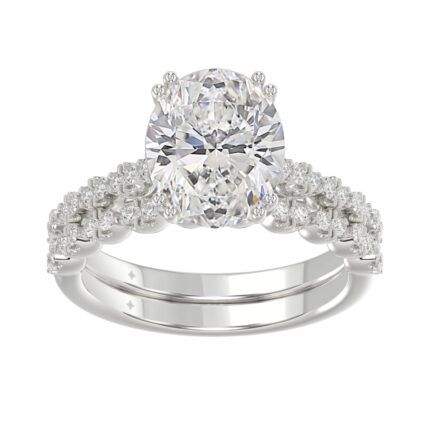 Ladies 14K White Gold Ladies Elegance- Bridal Set  3 1/3CT Round & Oval Diamonds 3.00CT Oval Center stone (Color F-G  Clarity VS1/VS2)