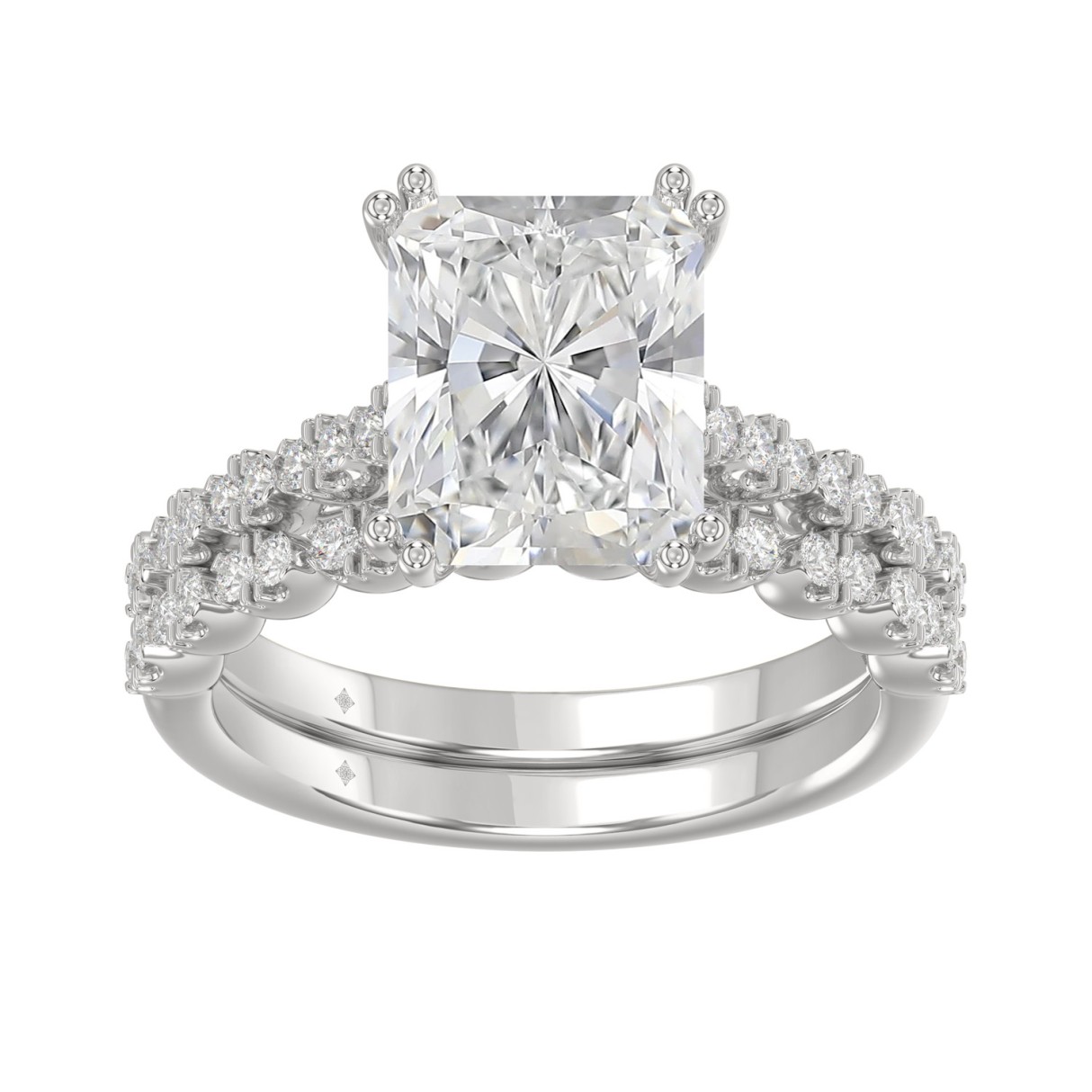 Ladies 14K White Gold Ladies Elegance- Bridal Set 3 1/3CT Round & Radiant Diamond 3.00CT Radiant Center stone (Color F-G -Clarity VS1/VS2) 1 Ladies 14K White Gold Ladies Elegance- Bridal Set 3 1/3CT Round & Radiant Diamond 3.00CT Radiant Center stone (Color F-G -Clarity VS1/VS2) - Image 1