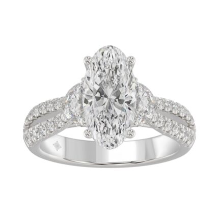 Ladies 14K White Gold ladies Ring Featuring Round Half-Moon & Baguette Diamonds 3.00CT  Oval  Center stone (Color F-G -Clarity VS1/VS2)