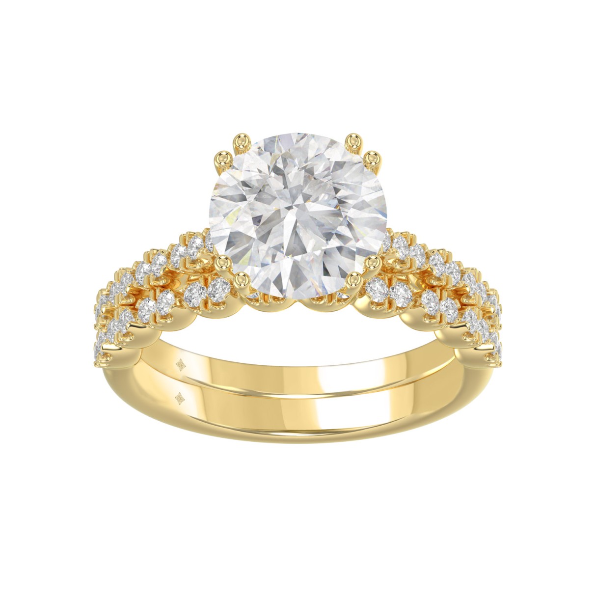 Ladies 14K Yellow Gold Ladies Elegance- Bridal Set 3 1/3CT Round Diamond 3.00CT Round Center stone (Color F-G -Clarity VS1/VS2) 1 Ladies 14K Yellow Gold Ladies Elegance- Bridal Set 3 1/3CT Round Diamond 3.00CT Round Center stone (Color F-G -Clarity VS1/VS2) - Image 1