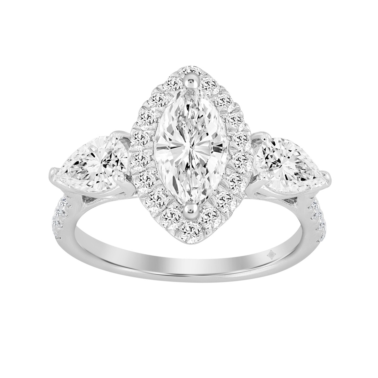 LADIES RING 2 1/2CT ROUND/MARQUISE/PEAR DIAMOND 14K WHITE GOLD (CENTER STONE MARQUISE DIAMOND 1CT ) 1 LADIES RING 2 1/2CT ROUND/MARQUISE/PEAR DIAMOND 14K WHITE GOLD (CENTER STONE MARQUISE DIAMOND 1CT ) - Image 1