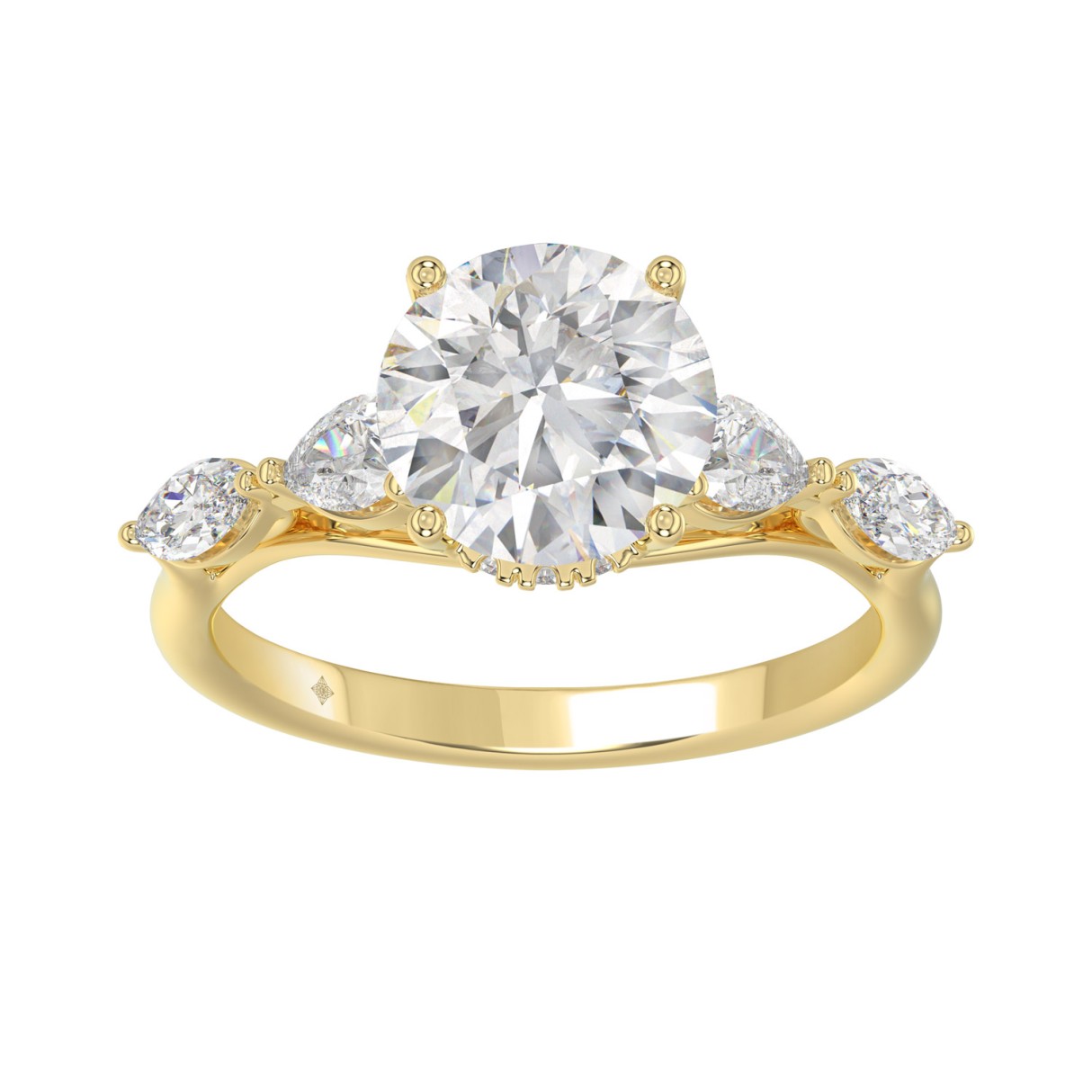 LADIES RING 2 1/2CT ROUND/PEAR/MARQUISE DIAMOND 14K YELLOW GOLD (CENTER STONE ROUND DIAMOND 2.00CT) 1 LADIES RING 2 1/2CT ROUND/PEAR/MARQUISE DIAMOND 14K YELLOW GOLD (CENTER STONE ROUND DIAMOND 2.00CT) - Image 1