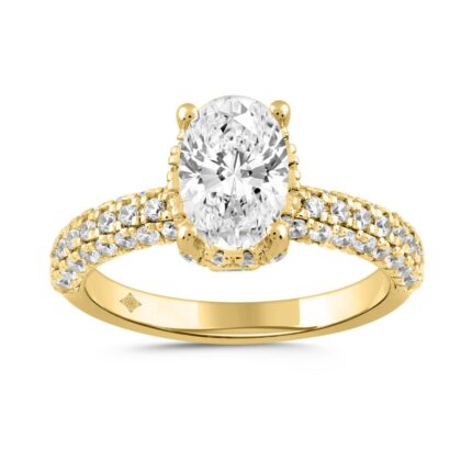 LADIES RING 2 3/4CT ROUND/OVAL DIAMOND 14K YELLOW GOLD (CENTER STONE OVAL DIAMOND 2CT )