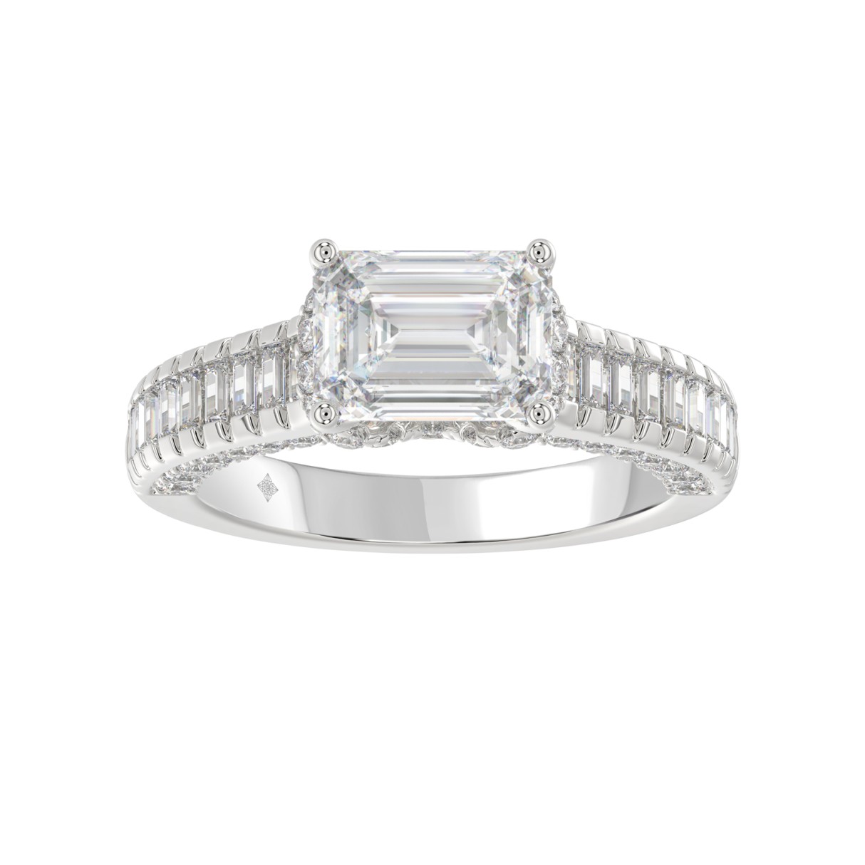 LADIES RING 3CT ROUND/EMERALD/BAGUETTE DIAMOND 14K WHITE GOLD (CENTER STONE EMERALD DIAMOND 2.00CT) 1 LADIES RING 3CT ROUND/EMERALD/BAGUETTE DIAMOND 14K WHITE GOLD (CENTER STONE EMERALD DIAMOND 2.00CT) - Image 1